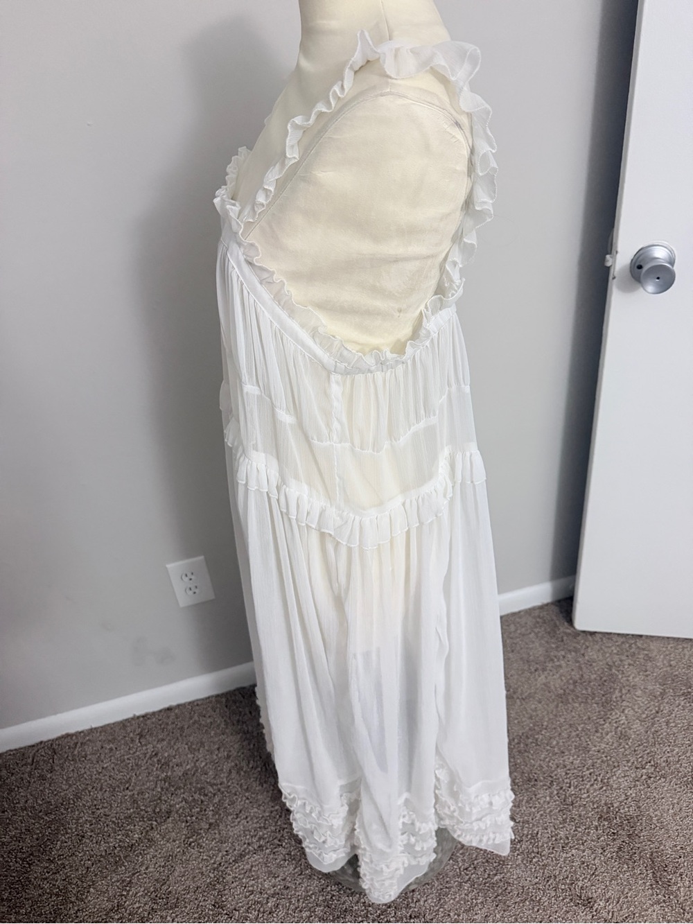 ❌SOLD❌Free People White Sheer Ruffle Tiered Midi Dress Slip Cover Up Size M - Picture 4 of 7